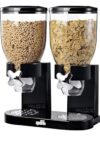 Double Cereal Dispenser with Stand, Dry Food Storage Container Set, Black and Chrome, 2 Compartments