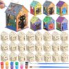 DoubleFill 24 Set Halloween Bird House Kits, Buildable DIY Birdhouse Kit for Kids, Pumpkin Wood House, Ghost Table Decor, Crafts Set for Painting Halloween Party Decoration