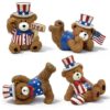 DoubleFill 4 Pcs Patriotic Bear Figurines 4th of July Wooden Table Top Set 250th anniversary Tabletop Decoration Independence Day Small Teddy Bear Centerpiece for USA American Mantel Shelf Party Decor