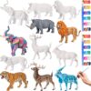 DoubleFill 6 Pcs Safari Animal Arts and Crafts Kit for Kids Ages 3+ Paint Your Own Safari Animal Paintable Figurines with Painting Kits Decorate and Drawing 3D Toys for Children Gift Birthday Party
