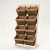 Double Row 4-Tier Wood Frame Storage Shelves, Freestanding Display Rack with Storage Basket, Miscellaneous Shelf with Removable Liner, Large Capacity Kitchen Storage