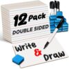 Double Sided Dry Erase Small White Board with Lines (12 Boards + 15 Pens/Erasers) - 9x12 Inch for Kids Lapboard, Mini Whiteboard, Students & Classroom