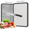 Double Sided Stainless Steel and Wheat Large Chopping Board, Large 15.94 x 11.02 Inch Cutting Board for Kitchen, Easy to Clean