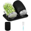 Double Sprouting Kit, 2 Pack 32 oz Glass Mason Jars with Stainless Steel Screen Lids, Iron Tilt Stand, Drip Tray, Light Block Sleeves, Cleaning Brush, for Broccoli, Alfalfa, Bean Sprout Growing