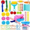 Dough Play Tool Set for Kids, 41Pcs Dough Tools Sets, Accessories Includes Storage Box, Dough Mat, Noodle Maker, Cutters Roller, Rolling Pins,Safety Scissors, Educational Toys Gift for Boys Girls