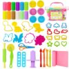 Dough Play Tools Set for Kids, 46Pcs Dough Tools Sets, Accessories Includes Storage Box, Dough Mat, Extruderl, Cutters Roller, Rolling Pins, Educational Toys Gift for Boys Girls