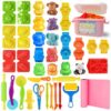 Dough Tool Set, 31 Pcs Basic Dough Tools Kits for Kids, Dough Accessories Includes Pink Storage Container, Mat, 3D Animal, Cutters Roller, Rolling Pins, Safety Scissors