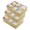 DOUUGGEE Small Foldable Fabric Drawer Organizer 9-Pack - 11" Breathable Closet & Dresser Storage Bins for Underwear, Socks, Baby Clothes & Bras, Khaki