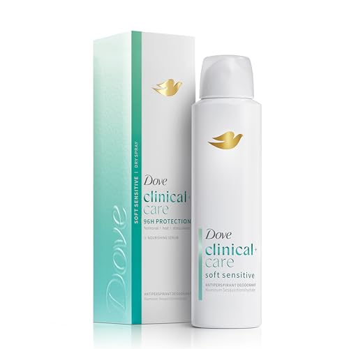 Dove Clinical + Care Antiperspirant Deodorant Dry Spray for Women, 96H Clinical Strength Sweat & Odor Protection, With Nourishing Serum, Soft Sensitive with Fresh Scent, 3.8 oz