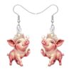 DOWAY Whimsical Pig Dangle Earrings Cute Farm Animal Lovers Gifts for Women,Acrylic Silly Piggy Charms Fun Christmas Jewelry Weird Stuff Unique Gift for Farmers (Light Pink)