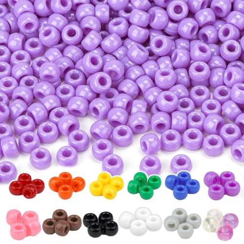 Dowsabel Purple Pony Beads Bulk 1000 Pcs 6x9mm, Large Hole Kandi Hair Beads for Braids Bracelets, DIY Friendship Bracelets Necklaces Jewelry Making Crafts and Gifts