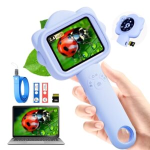 DPduct Microscope for Kids, Kids Microscope with Sample Slide, Educational Science Kit Toys for Birthday Gifts Toys for 3+ Year Old Girls, 32GB SD Card Include (Blue)