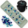 Dragonfly Escape Travel Mancala Game Set – Flexible Silicone Roll-Up Board, 50 Stones & Zippered Canvas Bag – Portable Strategy Game for Adults & Teens (Sage Green)