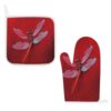 Dragonfly on Red Background Oven Mitts and Pot Holders Sets