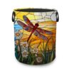 Dragonfly Stained Glass Collapsible Laundry Hamper,Daisy Flower Waterproof Oxford Cloth Clothes Basket with Handles for Bathroom Bedroom Nursery Dorm Room,16" x 20"