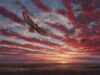 Dramatic Oil Painting Majestic Flying Eagle Red Sunset Sky Wooden Jigsaw Puzzle 1000 Pieces for Adults Soaring Hawk Over Open Field Landscape Relaxing Board Game Night Gift for Nature Wildlife Lovers