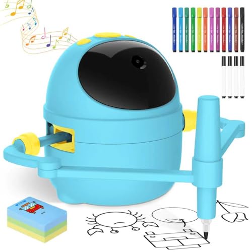 Drawing Robot for Kids with Card-Sensing Camera, 150 Learning Cards and 17 Colored Pens, Smart Painting Art Machine with Voice Guide for Boys Girls, Step-by-Step Auto Drawing for STEM Early Learning