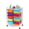 DREAMADE Rolling Cart with 15 Drawers, Rolling Drawer Organizer Cart w/Lockable Wheels, Removable & 2-Sized Storage Drawers, Art Cart for School Home Art Supplies Crafts File Scrapbook (Multi-color)