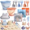 Dreamon 3 Pack Beach Toys Set for Kids 3-10, Collapsible Sand Buckets with Beach Molds and Mesh Bag, Sandbox Travel Toys Beach Vacation Essentials, Camping Gear, Fishing (Blue/Grey/Orange)
