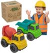 Drefirsa Toddler Car Toy for 1-3 Year Old, Dump Truck and Mixer Cement Truck Set, BPA Free, Phthalates Free PVC, Birthday for 2 3 4 Year Old Boys Girls, Indoor Outdoor Play