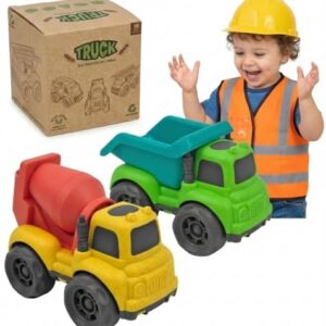 Drefirsa Toddler Car Toy for 1-3 Year Old, Dump Truck and Mixer Cement Truck Set, BPA Free, Phthalates Free PVC, Birthday for 2 3 4 Year Old Boys Girls, Indoor Outdoor Play