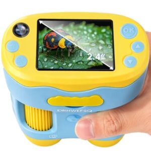 DRHWEFSQ 1000X Handheld Microscope for Kids with 2.4" Screen, 3-in-1 Digital Microscope with Selfie Camera, Pocket Kid Magnifying Glass, STEM Science Kit Gift for Boys & Girls Ages 4-12 with 32GB Card