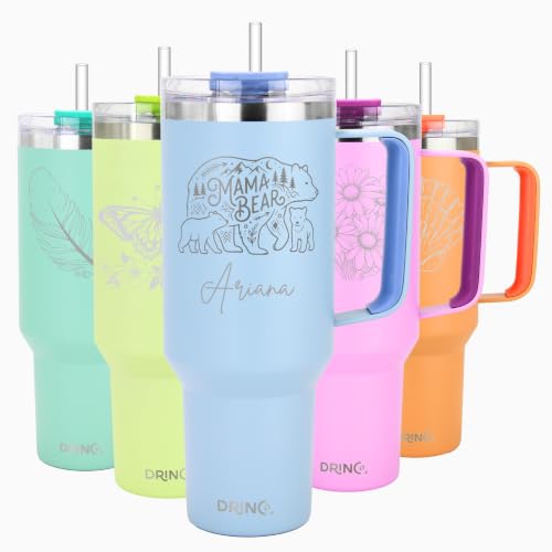 Drinco 40oz 30 oz Tumbler with Handle, Personalized, Straw Lid, Insulated Stainless Steel Travel Mug Water Bottle Ice Coffee Cup For Cold and Hot (BigSur SuperStar Artwork-Laser Engraved)