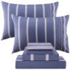 Drozeeo Blue Striped Sheets Queen, Microfiber Sheets