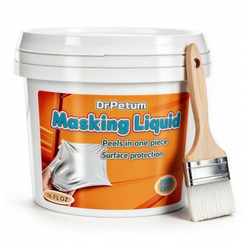 DrPetum Masking Liquid Tape, Transparent Peelable Coating for Protect Windows Glass, Used for Priming Windows, Floors and Non-Porous Surfaces Painting, 16 FL.OZ (with Paint Brush)