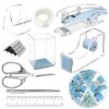 DRQ Blue Desk Organizers and Accessories Office Supplies, 10Pcs Set for Office with Stapler, Tape Dispenser, Pens, Pen Holder, Phone Holder, Tape, Ruler, 1 Box Staple, Scissors and 1 Box of Clip