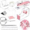 DRQ Pink Desk Organizers and Accessories Office Supplies, 10Pcs Set for Office with Stapler, Tape Dispenser, Pens, Pen Holder, Phone Holder, Tape, Ruler, 1 Box Staple, Scissors and 1 Box of Clip