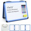 Dry Erase Board, 17x13 inch with 4 Sides Magnetic Whiteboard, A3 Foldable Small White Board with Lines, Perfect for Office, School, and Home. (Blue)