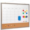 Dry Erase Calendar Whiteboard, 24" x 18" Magnetic Whiteboard Cork Board Combo, Reusable Monthly Planner with 8 Markers, Eraser, Magnets and Pushpins, Hanging Dry Erase Board for Home, School - Gray