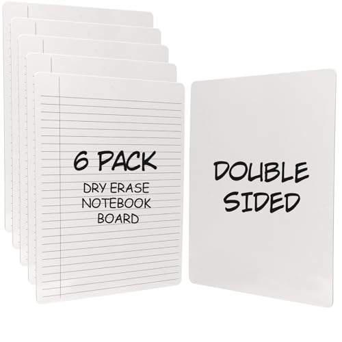 Dry Erase Notebook Ruled Lined Board 6 Pack, Double-Sided Ruled Writing Notepad 9"x12" Small Whiteboard Portable for College Students, Office, School Supplies