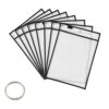 Dry Erase Pocket Sleeves 8 Packs Clear Plastic Paper Sleeves Heavy Duty Job Shop Ticket Holders Pockets 10 x 14 Inch Reusable Sheet Protectors with Binder Ring for Teaching Office Supplies Black
