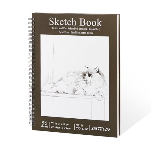 DSTELIN 10 x 7.5 Inch Spiral Bound Sketch Book for Drawing, 50 Sheets 68LB/100GSM Acid-Free Paper, Hardcover Sketch Pad for Students and Adults