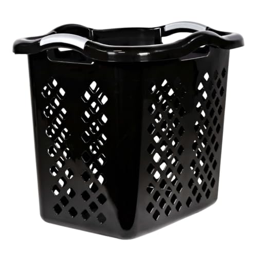 Dual-Purpose Plastic Laundry Basket with Silver Handles, Black, Wide Stable Base Tall Side Large Capacity Clothes Storage Hamper for Adults & Tweens, Polypropylene Material 21.63"L x 16.96"W x 18.86"H