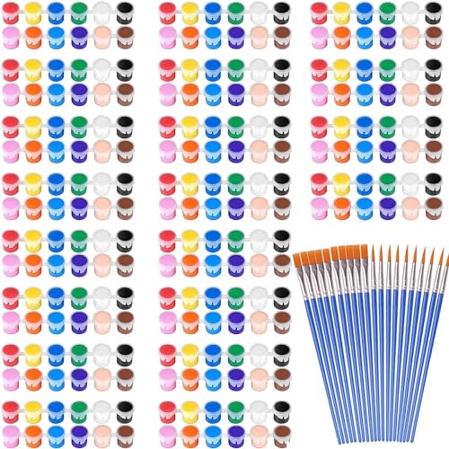 DUA MAIGA 280 Pcs Washable Acrylic Paint for Kids Arts and Crafts, 20 Gouache Watercolor Paint Sets of 12 Colors for Party Classroom Painting Supplies, 20 Flat and 20 Pointed Brushes