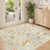 DUKINO 4x4 Square Area Rug for Entryway, Lightweight Animal Print Washable Rug with Non Slip, Non Shedding & Low Pile Soft Indoor Carpet for Kitchen, Bedroom, Home Office, Kids Playroom, Beige