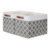 DULLEMELO Foldable Nursery Storage Baskets Canvas Storage Bins for Organizing 2 Pack Collapsible Home Organizer With Leather Handles (White&Lattice Grey)