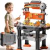 DULONIME 2 in 1 Workbench Tools Toys Set with Sound for Toddlers Aged 3-5, 145 PCS Educational Construction Mechanic Toolbox for Boys Girls, Pretend Play Toys Birthday Gift for Kids 3 4 5 6 Years Old