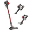 DUMOS Cordless Vacuum Cleaner, Lightweight Rechargeable Upright Vacuum with Flexible Steering, Extendable Pole, LED Light, 3 Brush Heads & Wall Mount, Ideal for Hardwood Floors & Household Cleaning