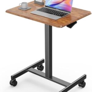 DUMOS Mobile Rolling Desk with Wheels Adjustable Height Small Standing Desks Portable Laptop PC Table Computer Workstation for Home Office Small Space Modern Brown