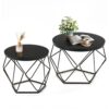 DUMOS Modern Geometric Coffee Table Set of 2, Round Nesting Side Tables with Hidden Storage, Movable End Tables for Living Room Office Decor & Practical Use Black