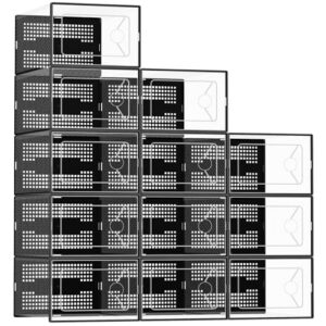 DUMOS Shoe Storage Boxes, 12-Pack Stackable Clear Shoe Containers with Lids, Display Sneaker Case Organizer for Closet, Under Bed, Entryway, Black, Fit Size 11