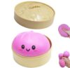 Dumpling Squishes Stress Balls with Steamer, Cute Anxiety Relief Toy, Soft Squeeze Decompression Dough for Adults, Simulation Food Squishies Bun (Purple)