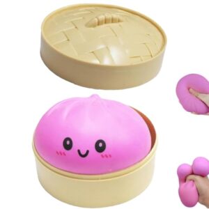 Dumpling Squishes Stress Balls with Steamer, Cute Anxiety Relief Toy, Soft Squeeze Decompression Dough for Adults, Simulation Food Squishies Bun (Purple)