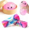 Dumpling Squishy 2 Packs Butter Squishy, Glitter Dumpling Squeeze Mystery Box Squeeze Fidget Toys Slow Rising Squishies Stress Balls for Anxiety Relief, Party Favors Gifts for Kids & Adults