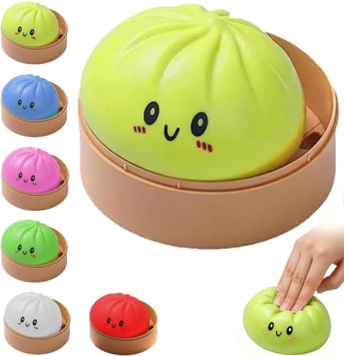 Dumplings Squishy Stress Balls,Mystery Squishy Dumpling Box,Sensory Squeeze Toys for Stress Relief,Sensory Toy Mystery Dumplings Squishy Soft Squeeze Decompression Dough for Adults(Yellow)