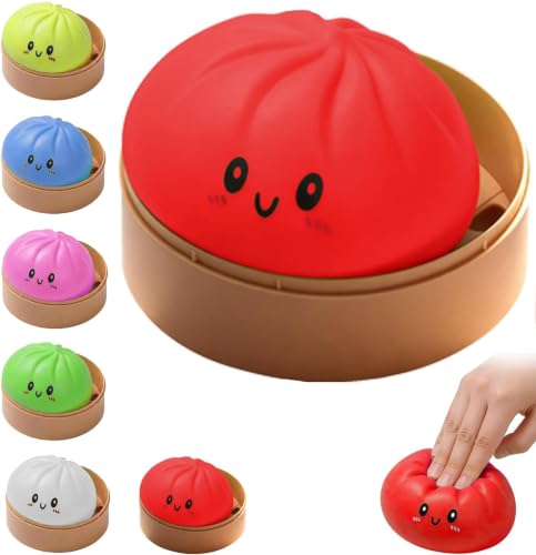 Dumplings Squishy Stress Balls,Mystery Squishy Dumpling Box,Sensory Squeeze Toys for Stress Relief,Sensory Toy Mystery Dumplings Squishy Soft Squeeze Decompression Dough for Adults(red)